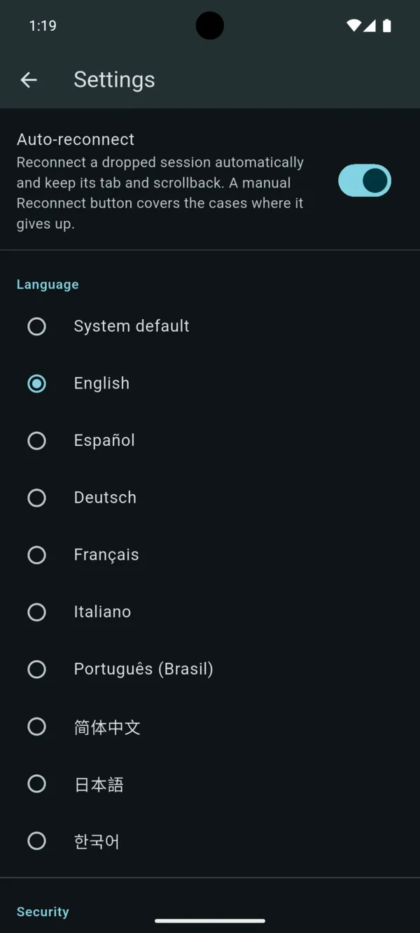 ShellPhone language settings, 9 languages