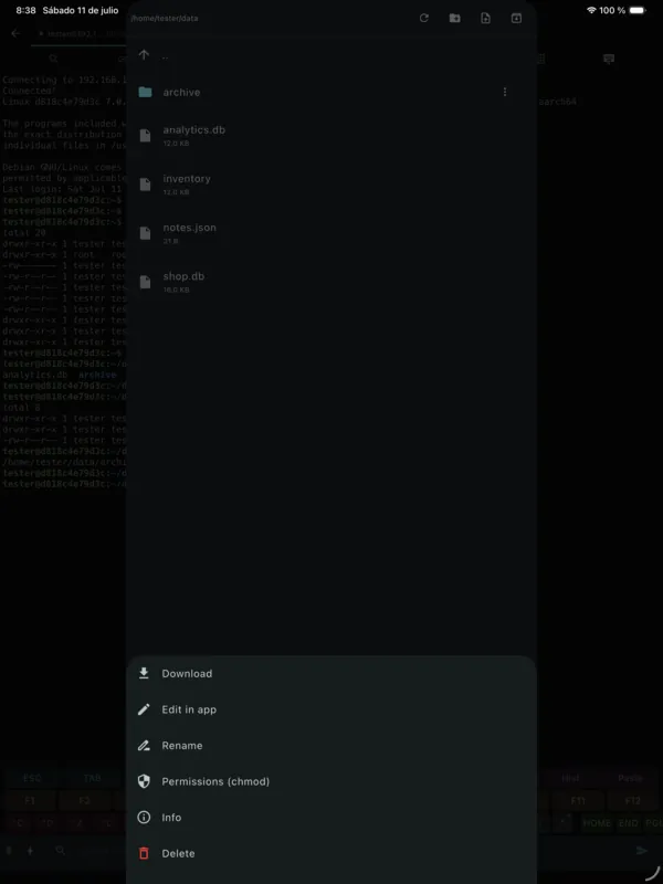 ShellPhone SFTP file browser on iPad