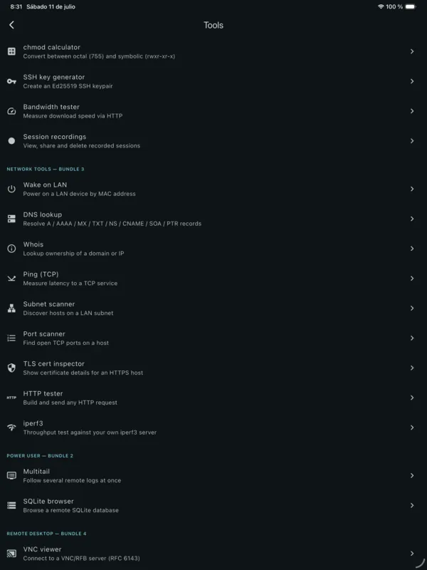 ShellPhone network tools list